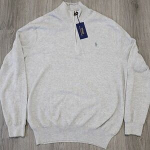 Polo Ralph Lauren Quarter Zip Sweater 2XB Gray Pima Cotton NWT